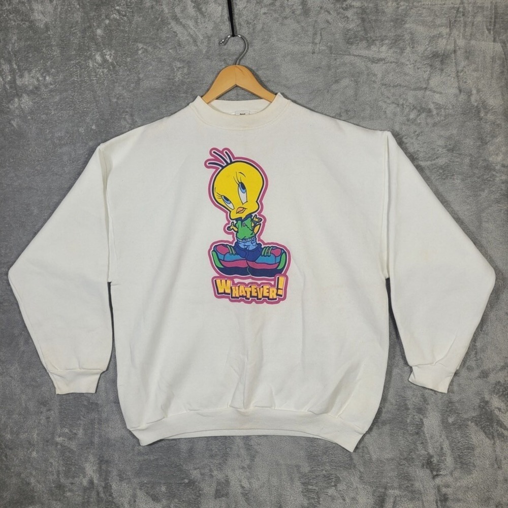 Vintage Looney Tunes Sweatshirt Mens XL Tweety Bird Whatever Sweater 90s